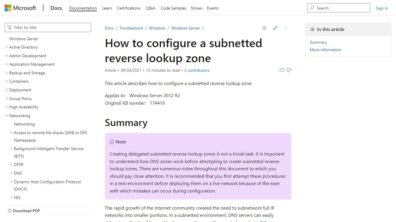 configure a subnetted reverse lookup zone - Windows Server